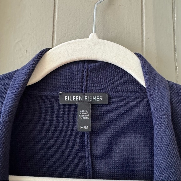 Eileen Fisher Silk Blend Open Front Knit Cardigan Sweater Size M Blue Minimalist - Picture 5 of 8